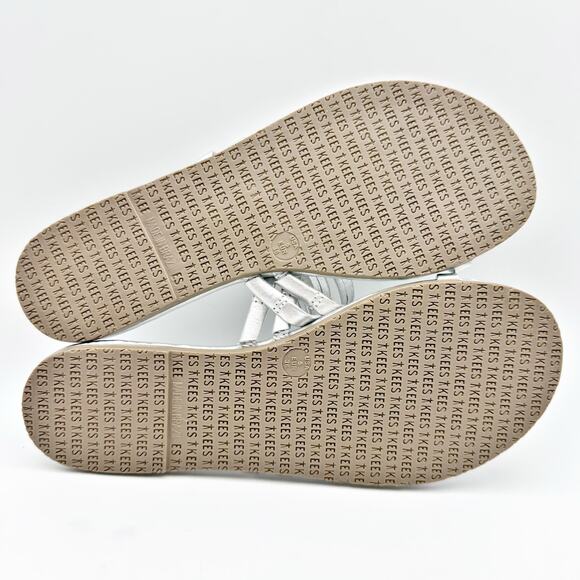 TKEES Womens Leah Flat Sandals US 5 EU 36 Silver Slip On NWOB - Picture 11 of 13